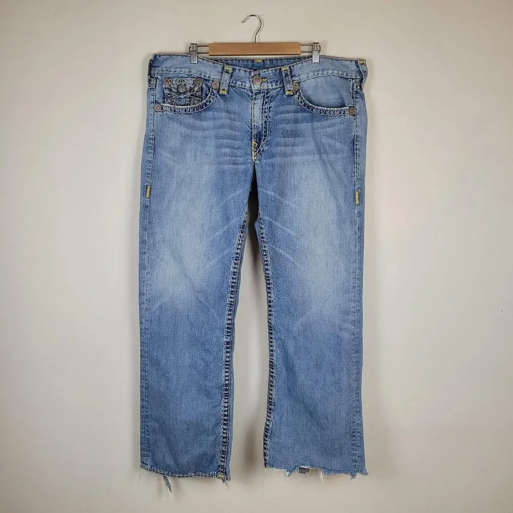 True Religion Ricky Super T Jeans Mens 42 Straight Leg Blue Denim Distressed USA